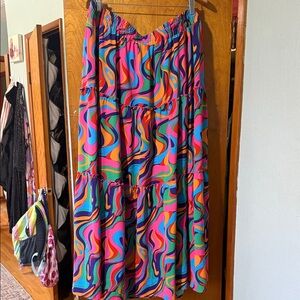 Boho Tiered Maxi Skirt - Vibrant Multicolor Swirl